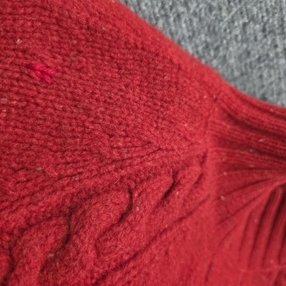 Vintage Lands' End Sweater Womens L Red Lambswool Cable Knit Suede Elbow Patches - Picture 9 of 9